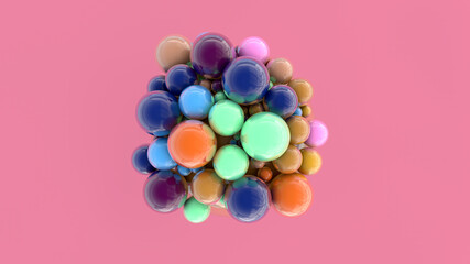 3d render. Abstract of spheres of different colors and sizes