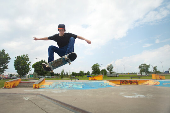 Skateboarder jumping in the air