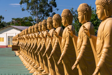 Buddha statues lined up on buddhist temple Chen Tien