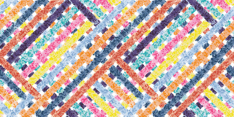 Colored Abstract geometric seamless pattern. Colorful Paint Stroke Grunge. Crayons pastel. Fashion modern style. Endless fabric print.