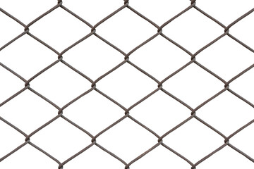 Rusty chain fence on white background