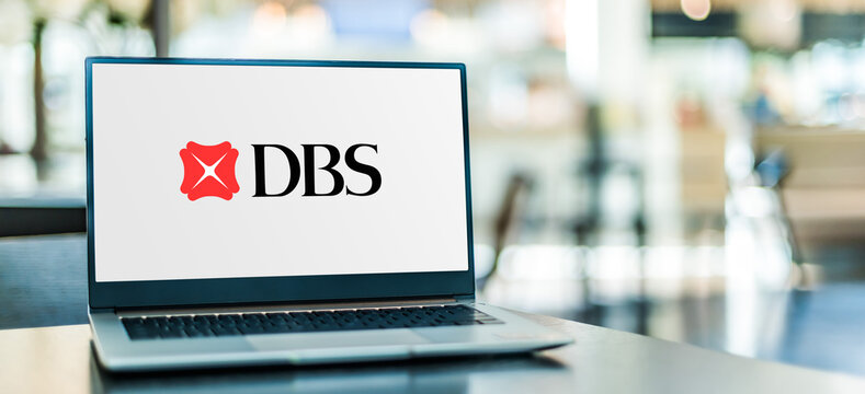 Laptop Computer Displaying Logo Of DBS Bank