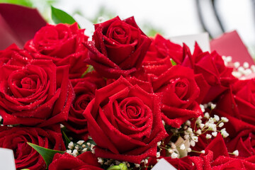 Closeup bouquet of red roses