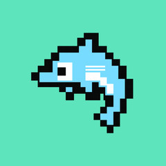 Dolphin pixel graphics on a blue background. Dolphin logo