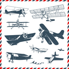 Vintage Planes and Airplanes Hand Drawn Illustrations Vector Set
