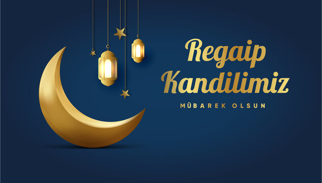 Islamic Crescent design for the Muslim holiday, feast. Religious days. (Turkish: Regaip, mirac, berat, mevlit kandili. eid mubarak) Welcome Ramadan (Turkish: Hosgeldin Ramazan)Eid al-Fitr.