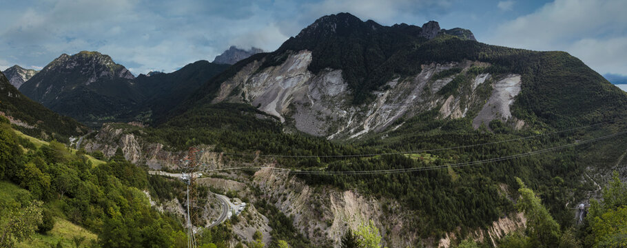 Landslide's view of the Vajont valley taht caused disaster and many deads