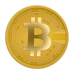 Bitcoin. Illustration of gold bitcoin coin isolated on white background.