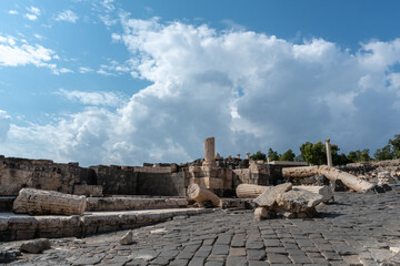 Fallen columns at Beit She'an in Israel