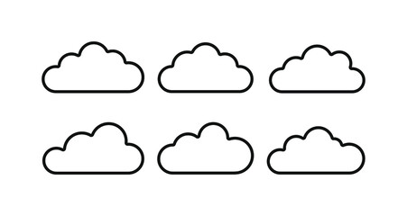 Different outline clouds icons set. Storage solution element, databases, networking, software image, cloud and meteorology concept.