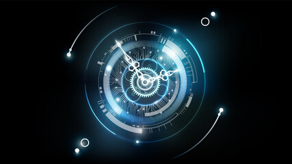 Abstract Futuristic Technology Background with Clock concept and Time Machine, Can rotate clock hands, vector illustration - obrazy, fototapety, plakaty