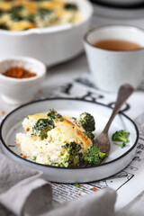 Casserole with cheese and broccoli