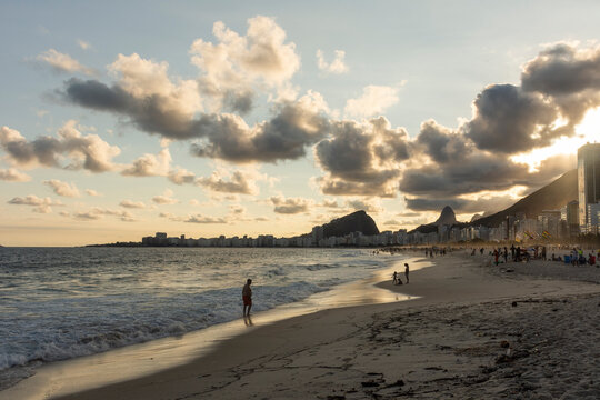 Sunset landscape seen from Leme Beach in Rio de Janeiro, Brazil