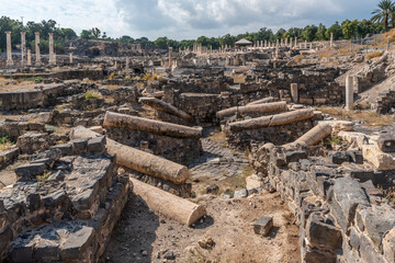 Fallen columns at Beit She'an in Israel