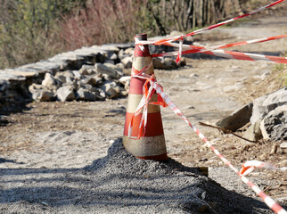Construction pin with danger sign