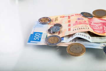 mexican peso money background. Mexico banknotes and coins
