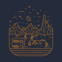 Camping nature adventure wild line badge patch pin graphic illustration vector art t-shirt design