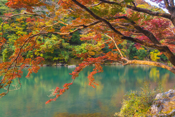 Arashiyama in autumn along the river, Kyoto, Japan. with high resolution files.