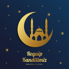 Obraz na płótnie Canvas Islamic Crescent design for the Muslim holiday, feast. Religious days. (Turkish: Regaip, mirac, berat, mevlit kandili. eid mubarak) Welcome Ramadan (Turkish: Hosgeldin Ramazan)Eid al-Fitr.
