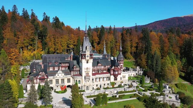Peles castle in autumn. Sinaia, Prahova county, Romania.