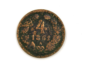 antique austrian copper coin on a white background