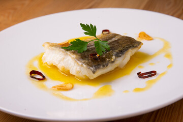 Bacalao al pil pil traditional recipe from Bilbao.