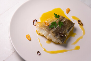 Bacalao al pil pil traditional recipe from Bilbao.