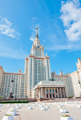 Naklejka premium Building of Moscow State University in sunny summer morning. Moscow. Russia
