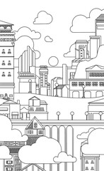 Cute drawing style cartoon city in the night white illustration night day 