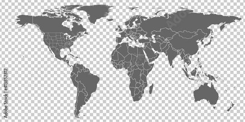 World Map Vector Gray Similar World Map Blank Vector On Transparent Background Gray Similar World Map With Borders Of All Countries And States Of Usa Map High Quality World Map Eps10 Wall