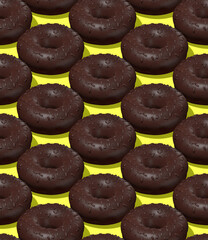 Seamless isometric 3d pattern. Chocolate  donuts. Minimal design. Donuts lover, Restaurant, bakery candy shop, food delivery concept