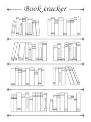 Printable Book Tracker. Many books on a bookshelf vector illustration