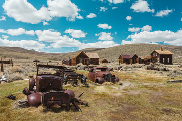 Car wrecks in the ghost town of Bodie, California