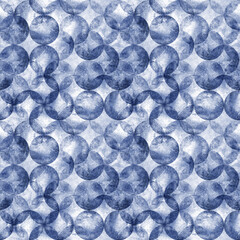 Abstract watercolor background with indigo blue circles on white.