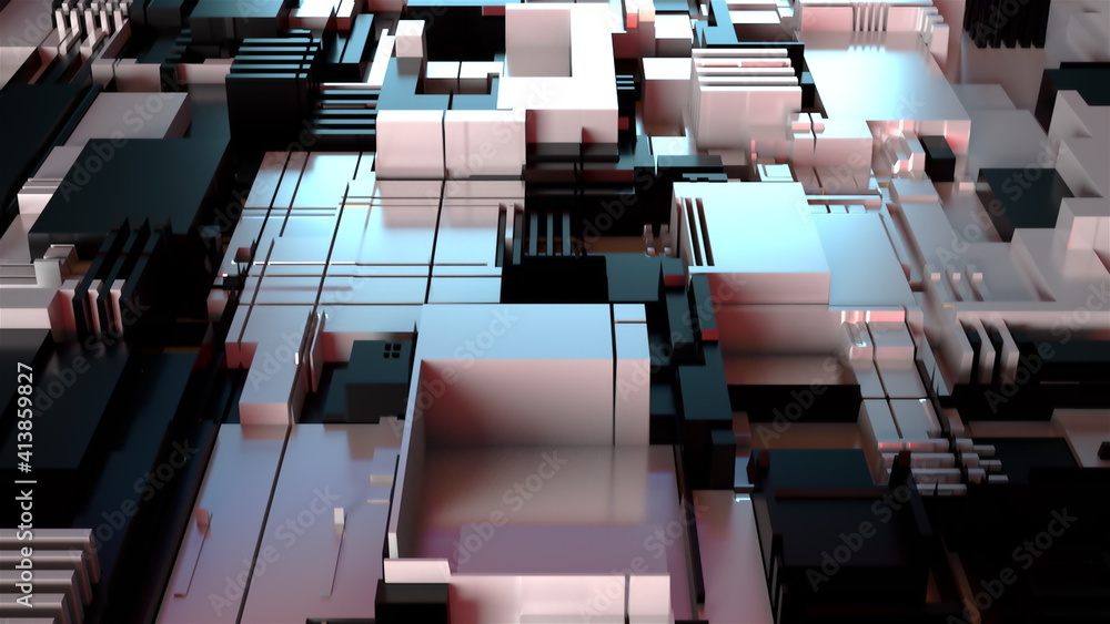Poster 3d render technology background. abstract geometry surface, computer generated.