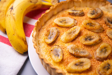 Banana cake with coconut and chocolate