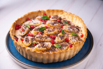 Banana cake with coconut and chocolate