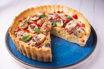 Banana cake with coconut and chocolate