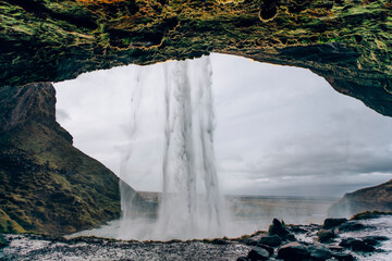 Wild waterfall in Iceland golden circle.