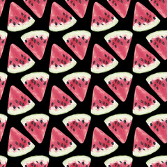 Watercolor seamless pattern with watermelon Hand drawn hand painted realistic watercolor food illustrations. Great for background, textile, fabric, paper design