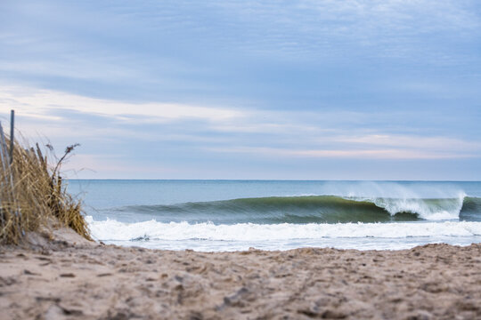 Ocean Waves at Sunrise on a Winter Day at the Beach