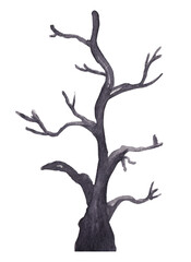 Watercolor halloween black tree Isolated on white jpg Hand drawn hand painted spooky and scary illustration
