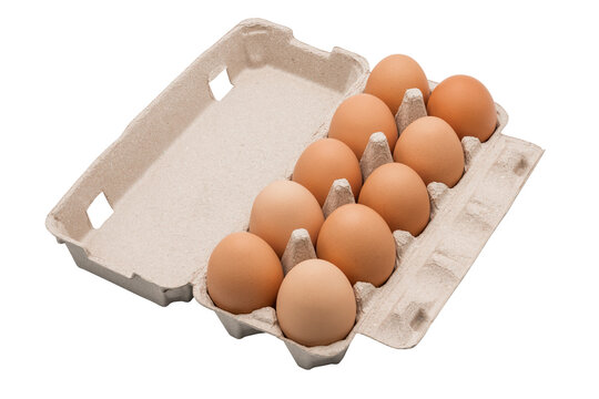 Eggs in egg carton top side view isolated