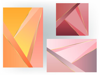 Pastel orange-pink, gold vector geometric rectangular background. Minimalistic background in the style of triangles and squares. Sample for a new background.