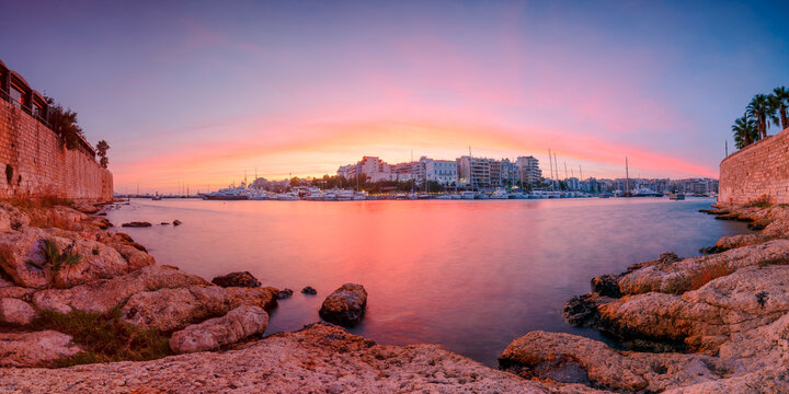 Evening view of Zea Marina in Athens, Greece.