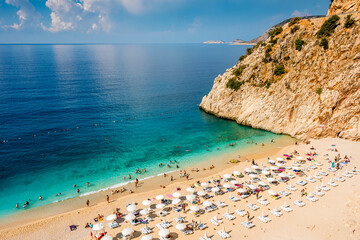 Fototapeta premium Kaputas Beach view from top. Kaputas beach is on the Turkish Mediterranean coast, and an important tourist destination.