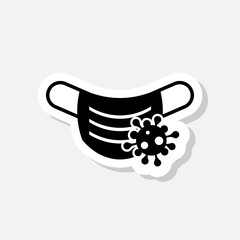 Protective medical mask with the sign of the virus sticker icon