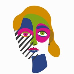 Surreal Cubism face. Woman's Face continuous Line art. Abstract Contemporary collage of geometric shapes in a modern trendy style. Vector Portrait of a female. For Beauty Concept, t-Shirt Print,