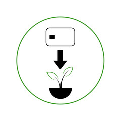 Concept of biodegradable credit card. Banking payment card that degrade in compost and can be used as plant fertilizer. Outline image on white background. Vector icon.