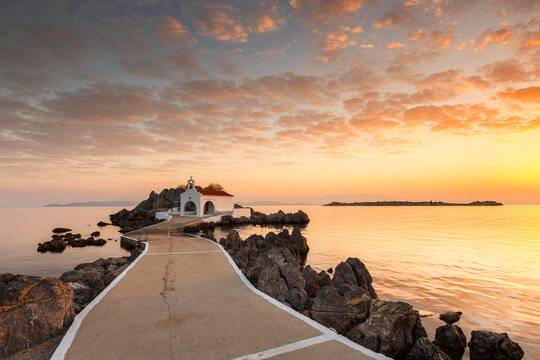 Agios Isidoros church in northern Chios at sunrise.